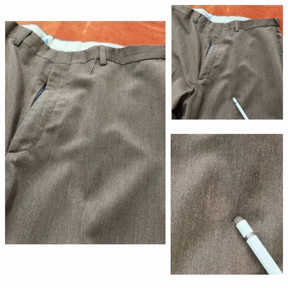 Haggar Dress Pants For Men Size 38x27 Brown Color Flat Front Black Label